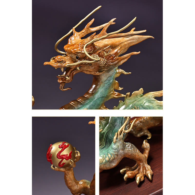 Décoration de bureau en laiton avec dragon | Feng Shui, chance et succès 31 cm