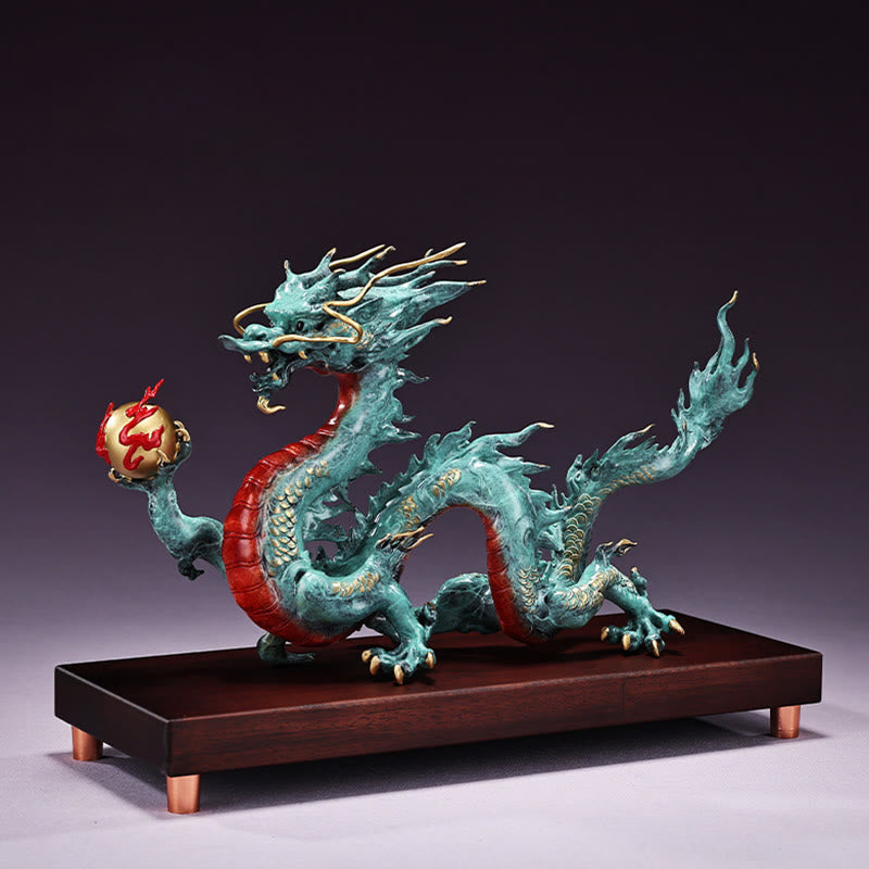 Décoration de bureau en laiton avec dragon | Feng Shui, chance et succès 31 cm
