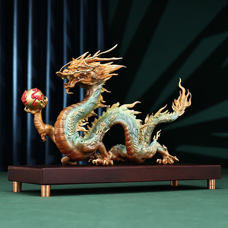 Décoration de bureau en laiton avec dragon | Feng Shui, chance et succès 31 cm