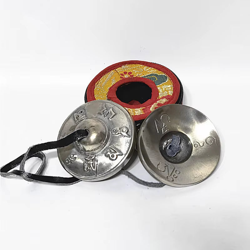 Brass Tingsha Cymbals for Meditation & Sound Healing with Decorative Designs