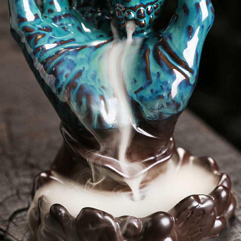 Brûleur d'encens en céramique marron, décoration de main de crâne