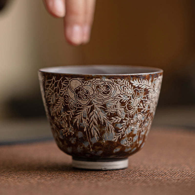 Tasse à thé en céramique à fleurs brunes 100 ml Home Accent