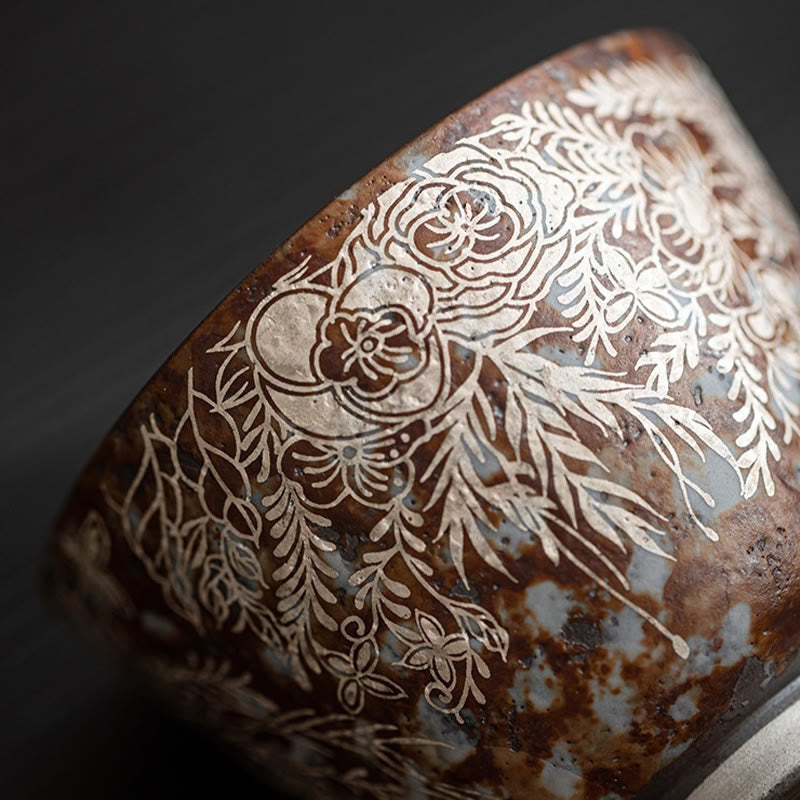 Tasse à thé en céramique à fleurs brunes 100 ml Home Accent