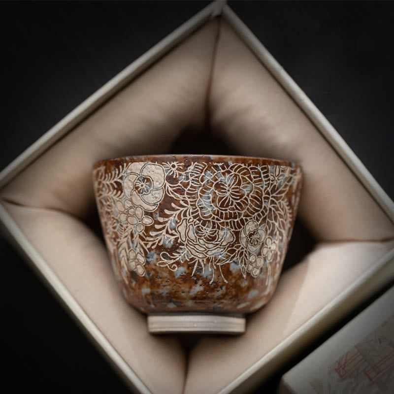 Tasse à thé en céramique à fleurs brunes 100 ml Home Accent
