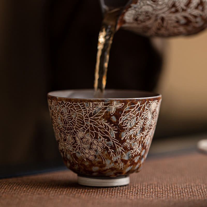Tasse à thé en céramique à fleurs brunes 100 ml Home Accent