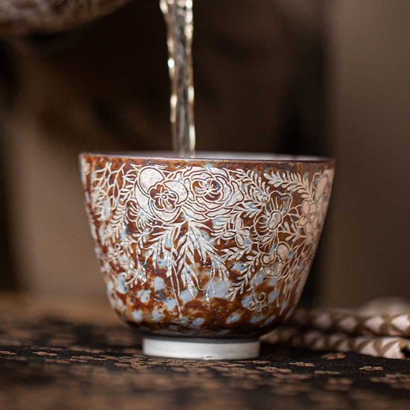 Tasse à thé en céramique à fleurs brunes 100 ml Home Accent