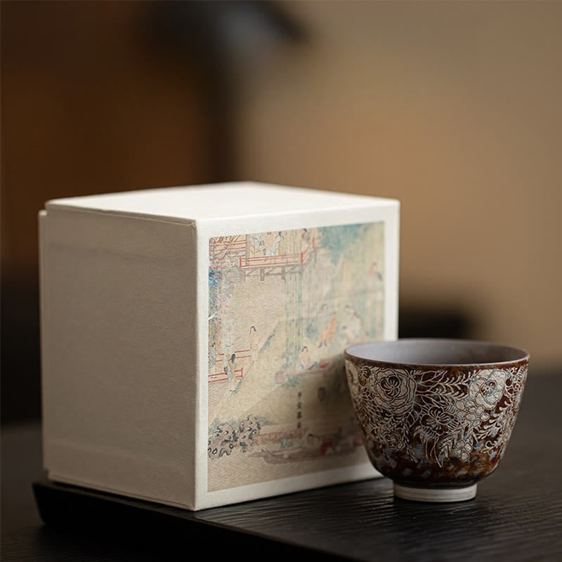 Tasse à thé en céramique à fleurs brunes 100 ml Home Accent