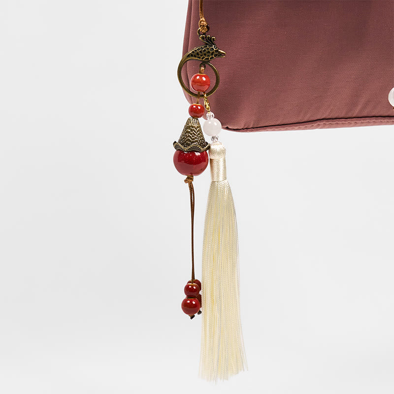 Sac de yoga en coton et lin marron à motif fleur de prunier