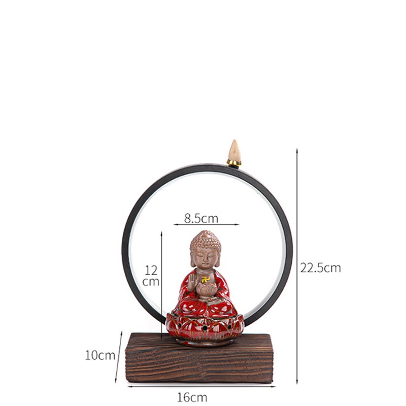 Brûleur d'encens à reflux en céramique Bouddha Lotus avec lumière
