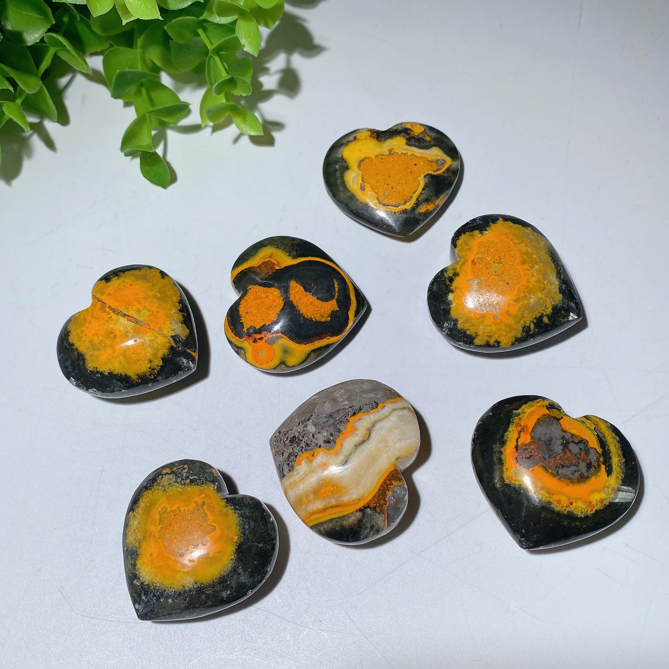 Bumble Bee Jasper Heart and Moon Crystal Shapes