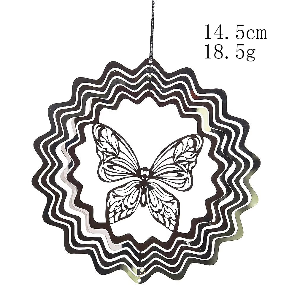 Butterfly 3D Metal Kinetic Garden Wind Spinner with wavy circular rings design