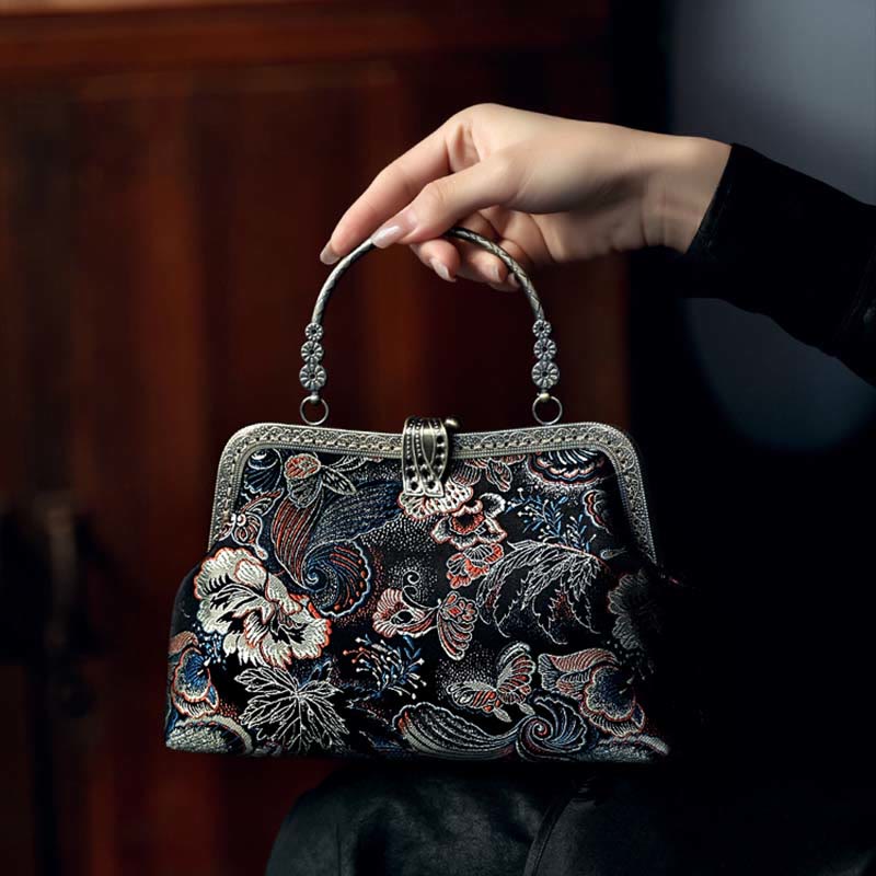 Sac à main avec anse en métal et fleurs papillons, 22 cm | Bijoux spirituels