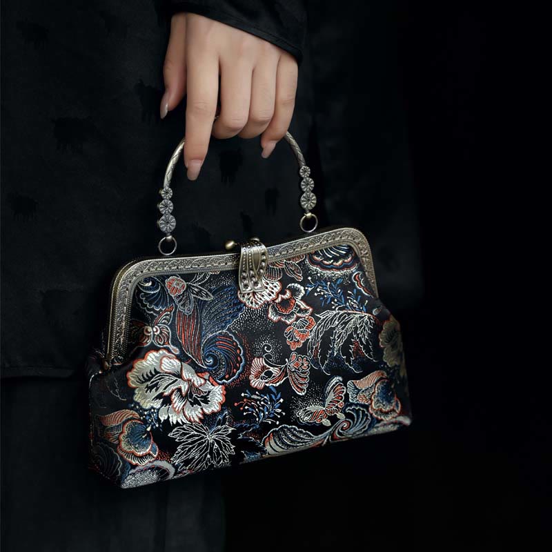 Sac à main avec anse en métal et fleurs papillons, 22 cm | Bijoux spirituels