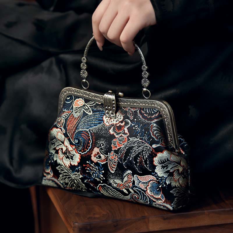 Sac à main avec anse en métal et fleurs papillons, 22 cm | Bijoux spirituels