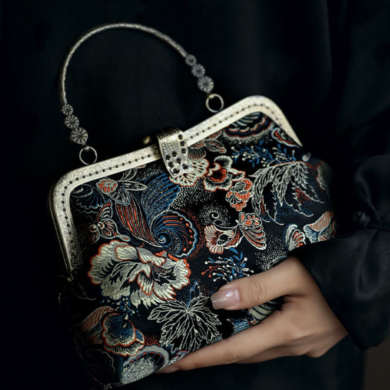 Sac à main avec anse en métal et fleurs papillons, 22 cm | Bijoux spirituels