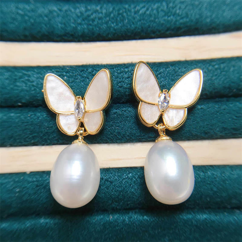 Boucles d'oreilles papillon en perles avec tiges en argent 925 pour l'optimisme