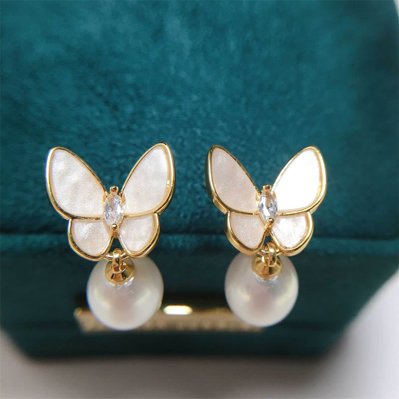Boucles d'oreilles papillon en perles avec tiges en argent 925 pour l'optimisme