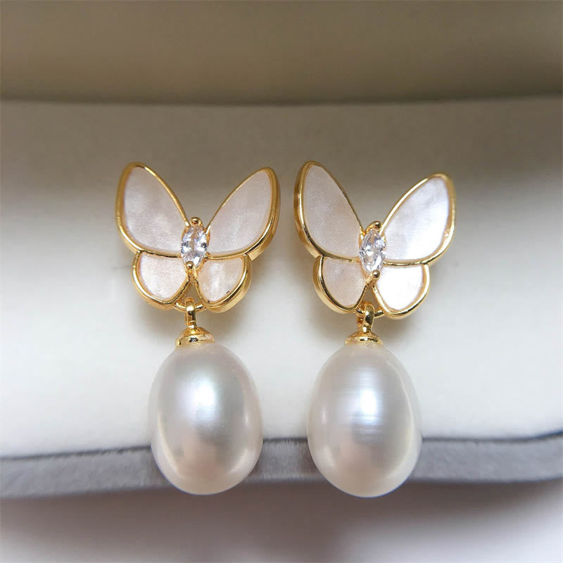 Boucles d'oreilles papillon en perles avec tiges en argent 925 pour l'optimisme