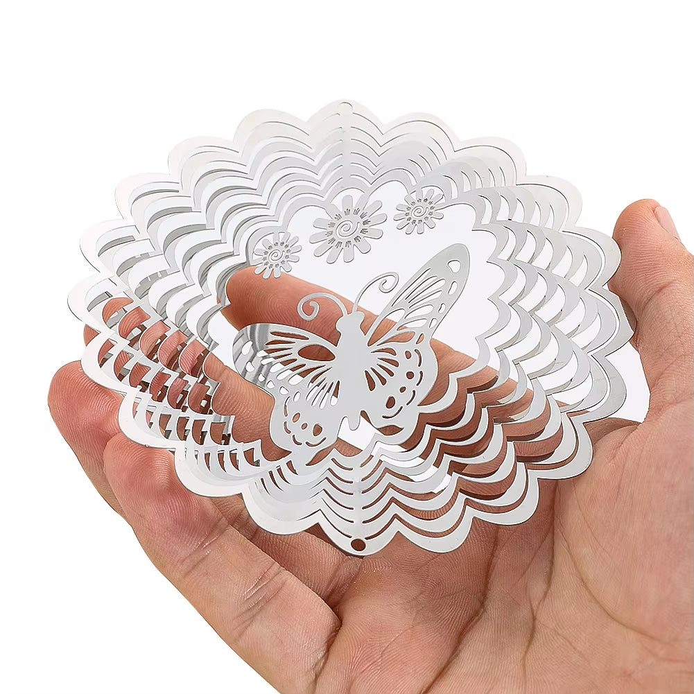 Delicate white paper-cut butterfly design on Butterfly Stainless Steel Kinetic Garden Spinner