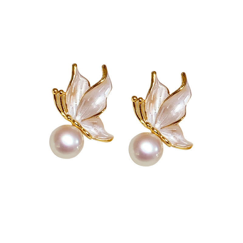 Boucles d'oreilles à tige en argent 925 avec perles de sagesse et papillon