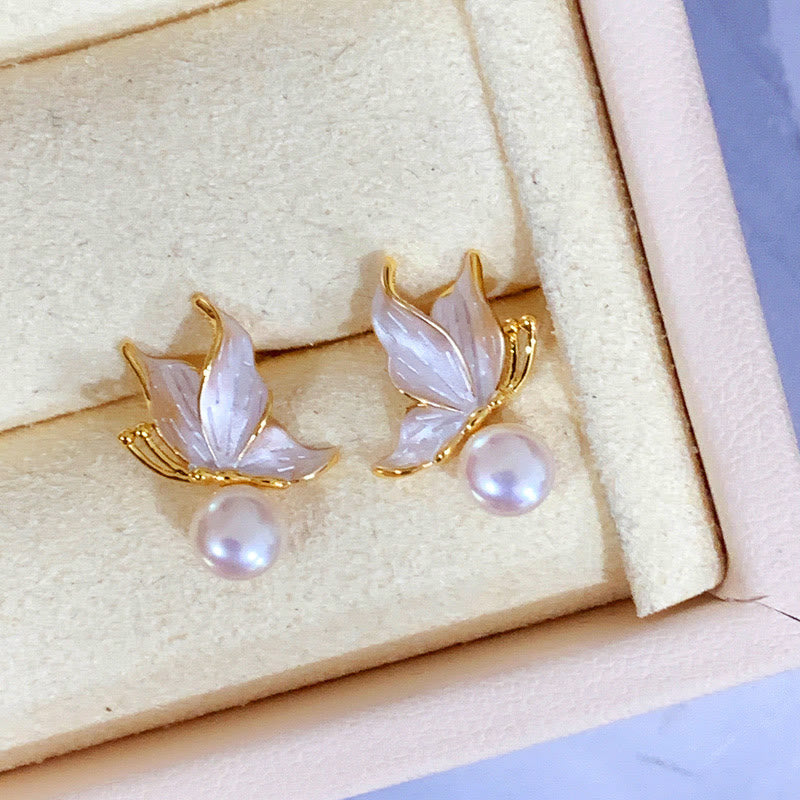 Boucles d'oreilles à tige en argent 925 avec perles de sagesse et papillon