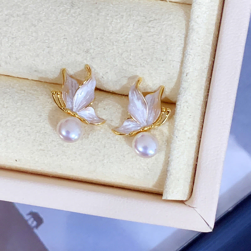 Boucles d'oreilles à tige en argent 925 avec perles de sagesse et papillon