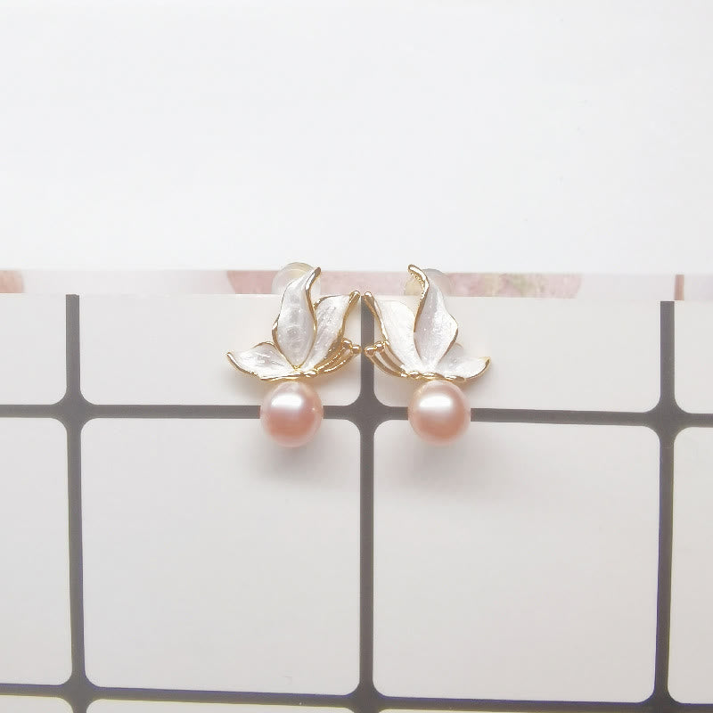 Boucles d'oreilles à tige en argent 925 avec perles de sagesse et papillon