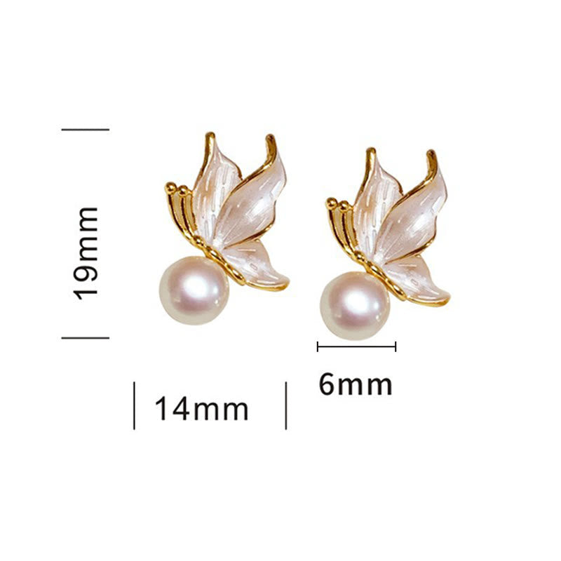 Boucles d'oreilles à tige en argent 925 avec perles de sagesse et papillon