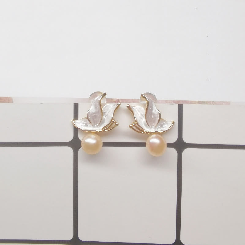 Boucles d'oreilles à tige en argent 925 avec perles de sagesse et papillon