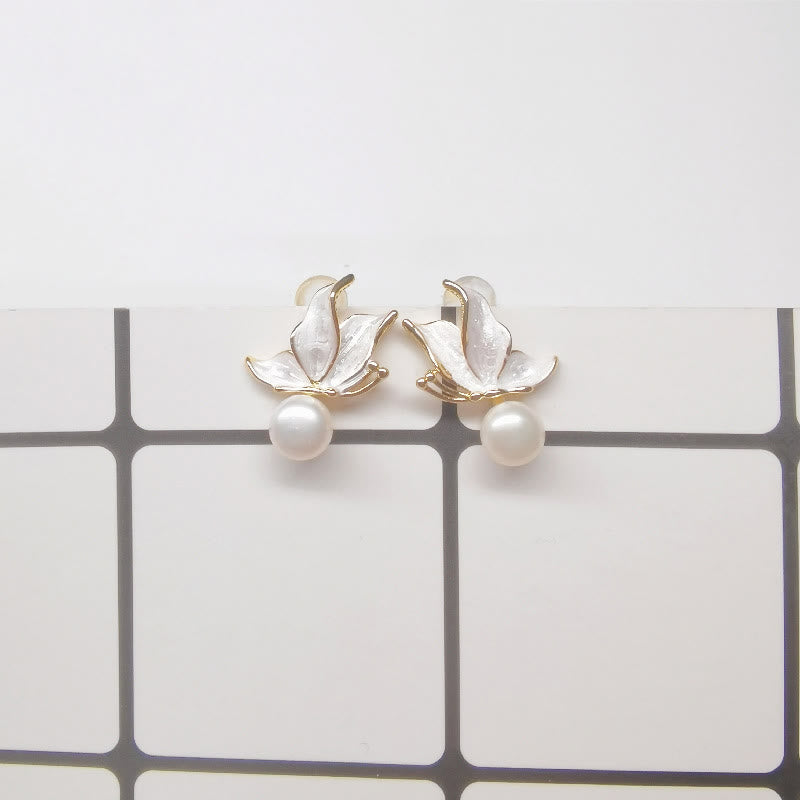 Boucles d'oreilles à tige en argent 925 avec perles de sagesse et papillon