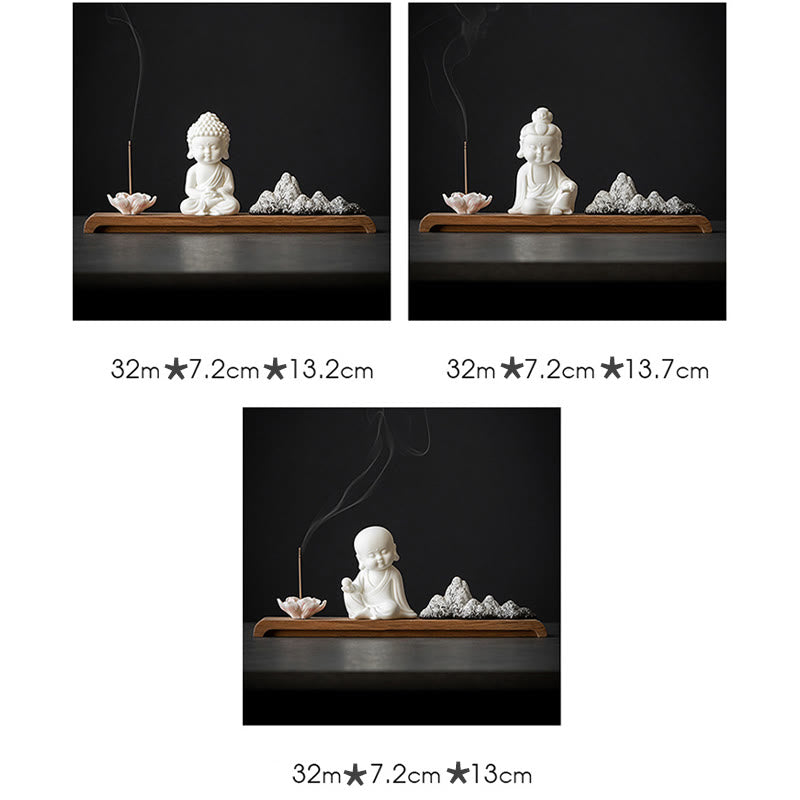 Ceramic Buddha Incense Burner with Lotus & Meditation Designs