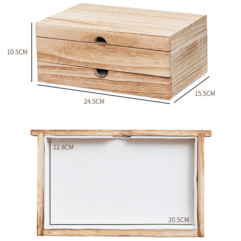 Two-Layer Beige Wooden Jewelry Box with Mirror | Spiritual Home Accents