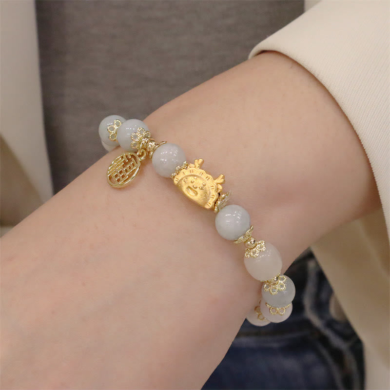 8mm Dragon Luck Bracelet with Red Agate & Multifaceted Stones