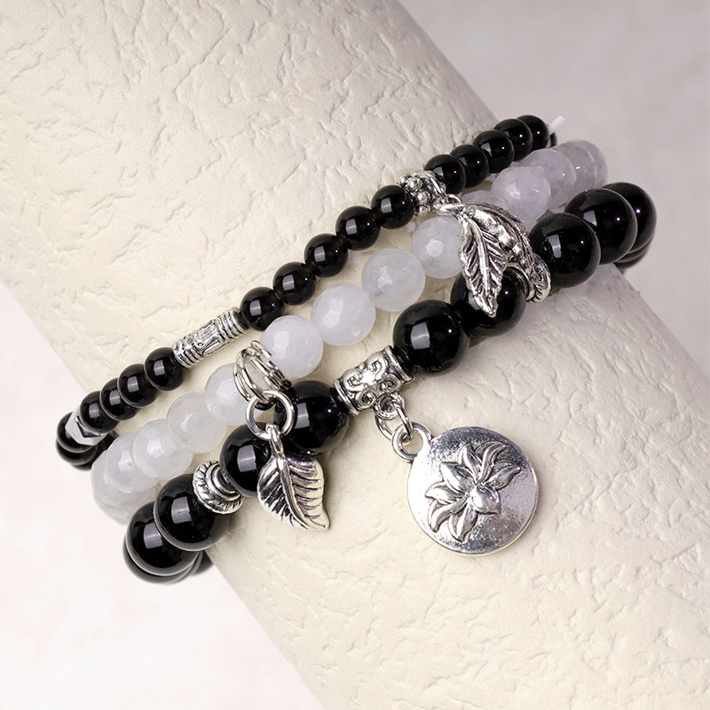 Amethyst Crystal Healing Bracelet with Lotus Symbol | 6-8mm Beads
