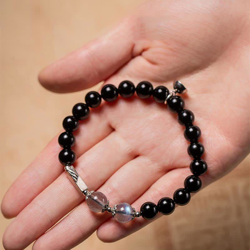 Obsidian Moonstone Couple Bracelet 8mm & 10mm for Strength