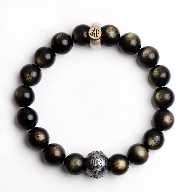 8mm Obsidian Purification Bracelet with Zodiac Buddha