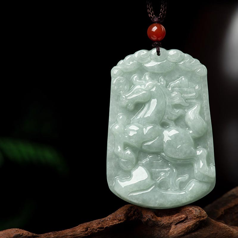 Unisex Jade Necklace with 12 Chinese Zodiac Pendants for Abundance