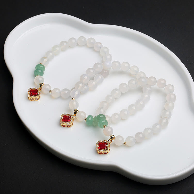 8mm White Red Agate Protection Bracelet Fu Symbol