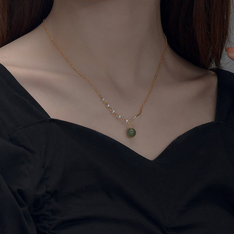 Natural Hetian Jade Pearl Luck Bead Necklace for Prosperity