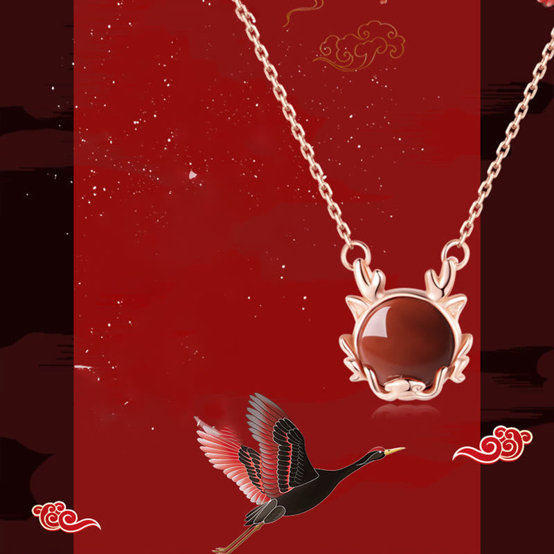 Sterling Silver Dragon Red Agate Bracelet for Protection & Luck