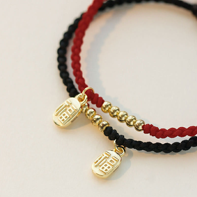 Fu Character Red String Bracelet for Luck & Protection