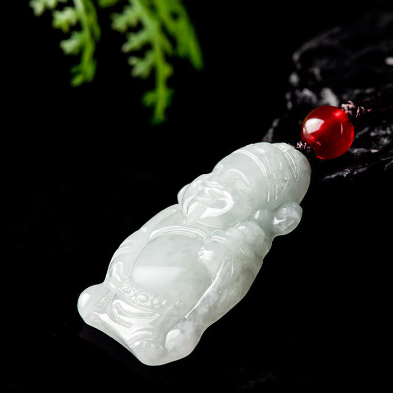 Natural Jade Caishen Ingot Necklace for Prosperity & Luck