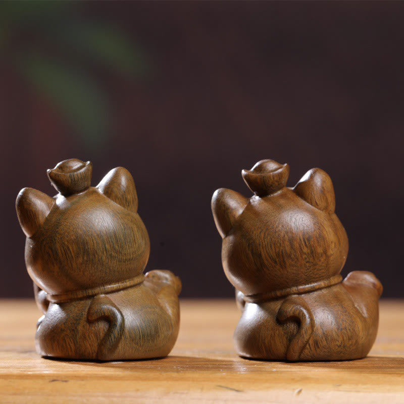 5cm Green Sandalwood Lucky Cat Statue for Peace & Prosperity