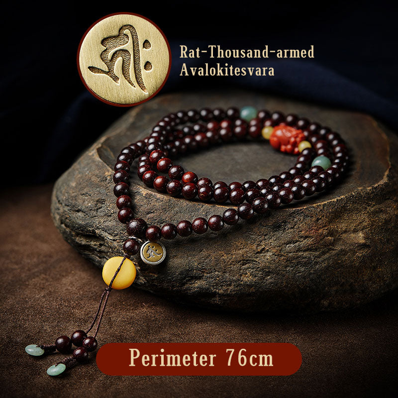 Chinese Zodiac 108 Mala Bracelet Red Agate & Sandalwood