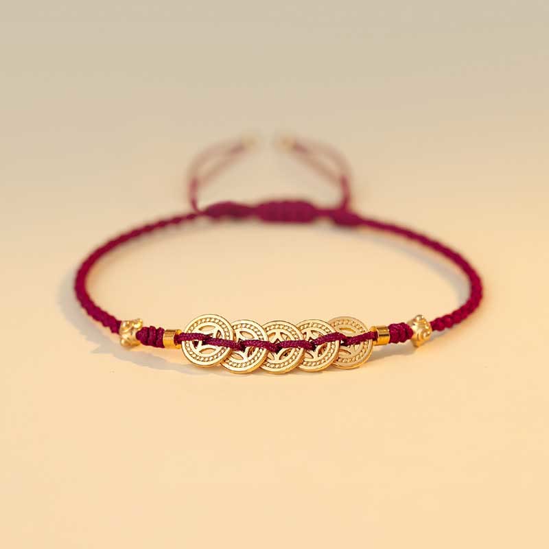 Copper Coin Red String Bracelet for Luck & Protection