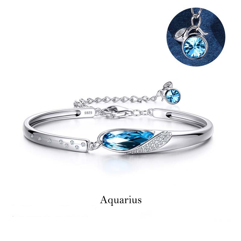 925 Silver Plated Copper Chinese Zodiac Charm Bracelet with Blue Crystal