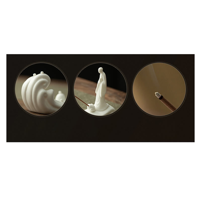Ceramic Incense Burner with Buddha Monk | 26-32cm Handmade Decor