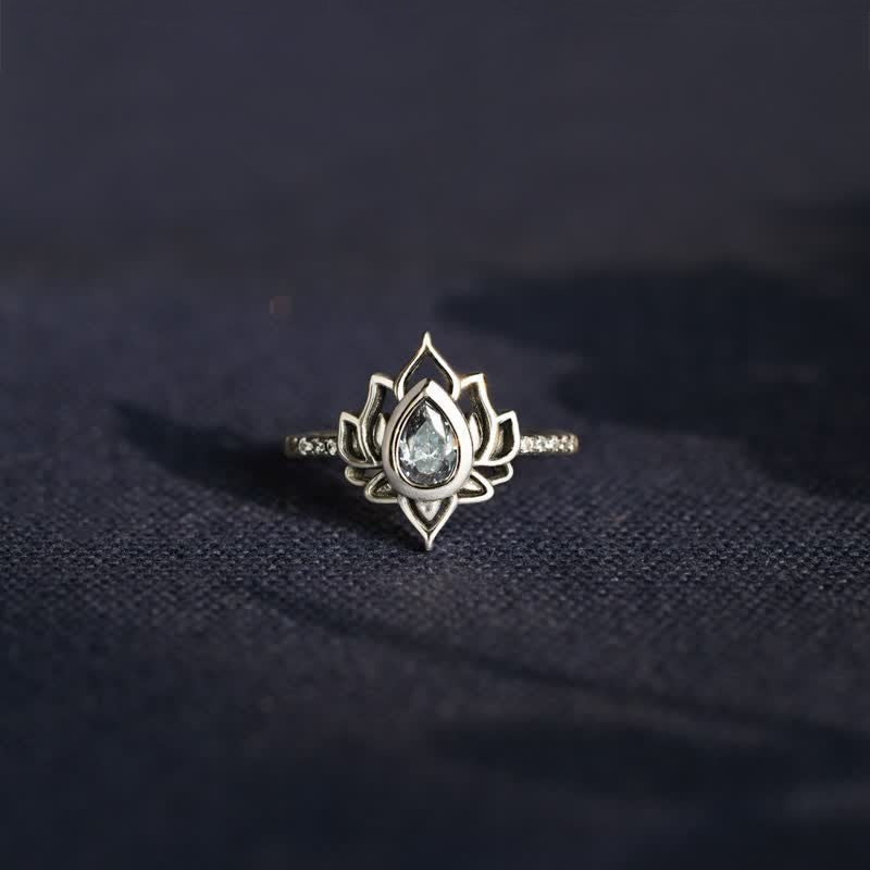 Sterling Silver Lotus Blessing Ring for Protection