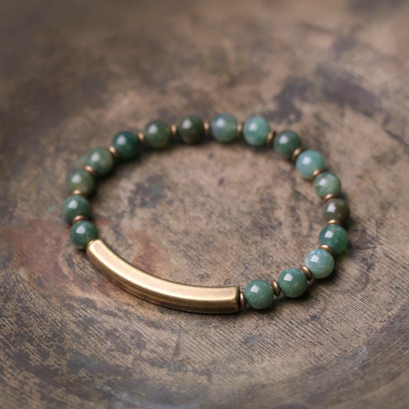 Unisex Obsidian Peace Bracelet with Red Jasper & Moss Agate