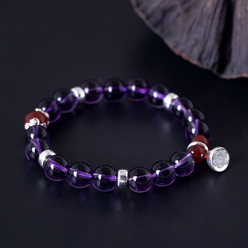 Bracelet positif en argent sterling avec agate rouge améthyste de 8 mm